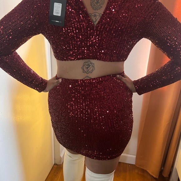 FASHION NOVA Burgundy Sequin Mini Dress - Picture 5 of 17
